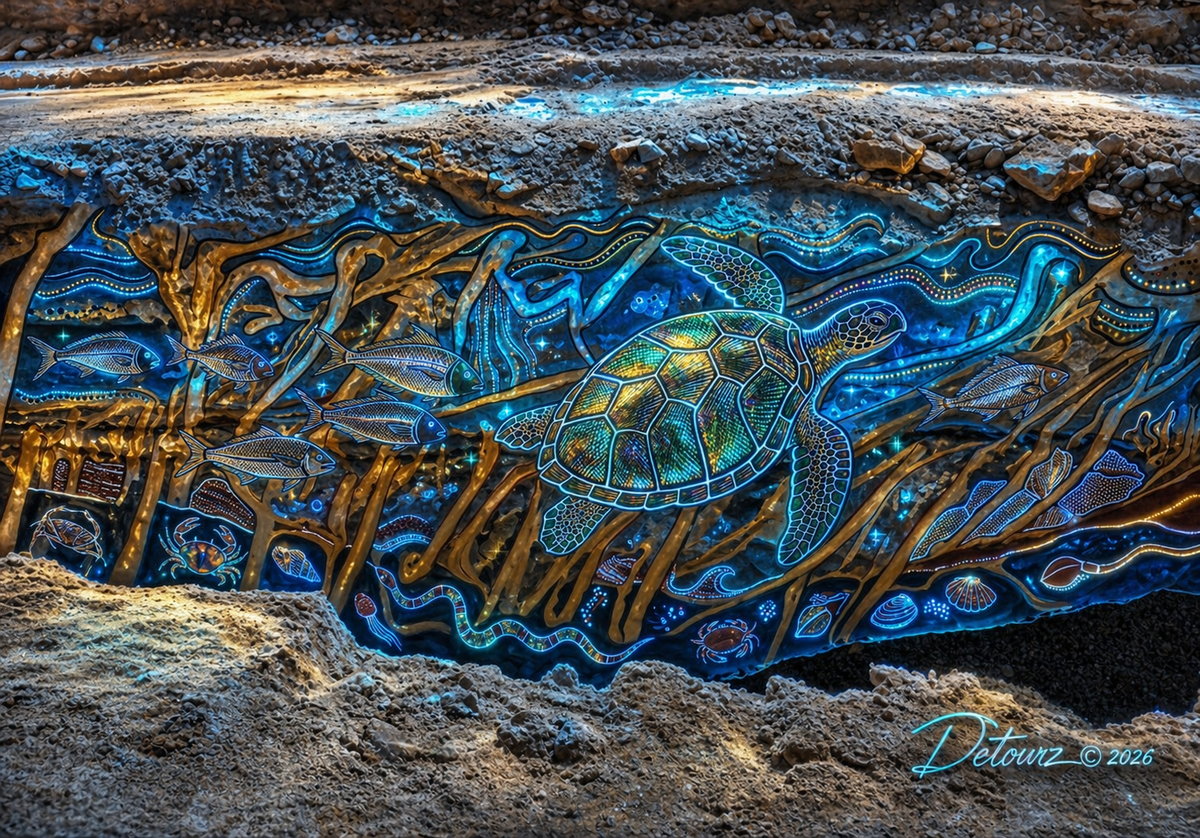 Bioluminescent Sea Turtle — Acrylic Print 900×600mm
